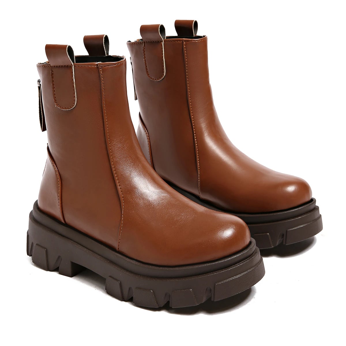 Chunky Platform Back-Zip Ankle Boot