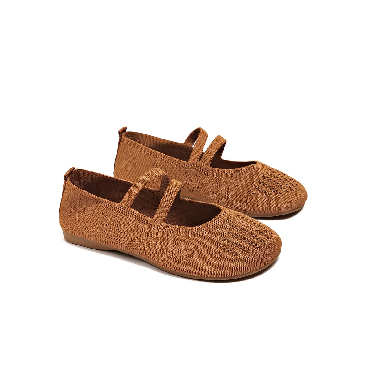 Double-Strap Openwork Knit Mary Jane Flat