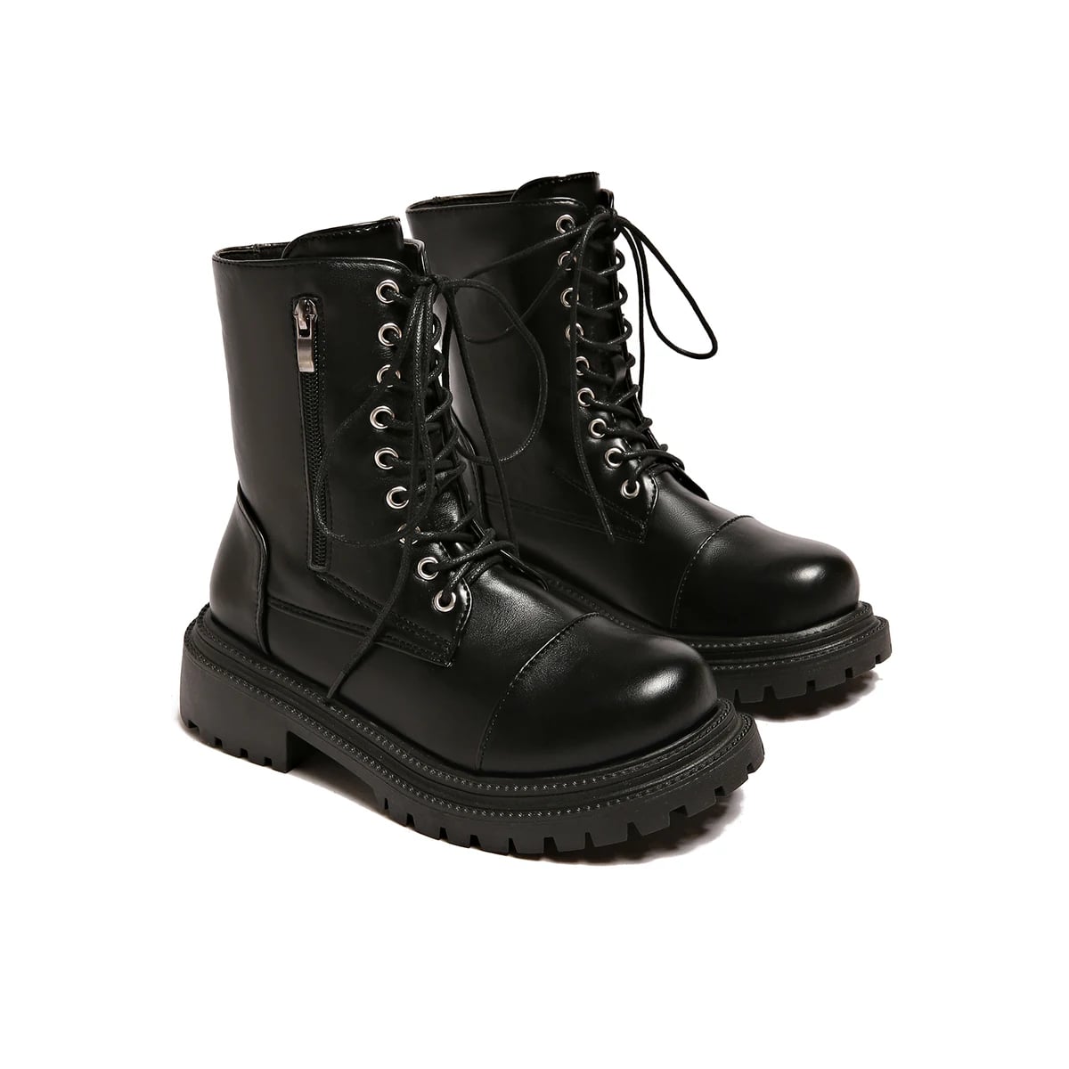 Lace-Up Utility-Pocket Lug-Sole Combat Boot